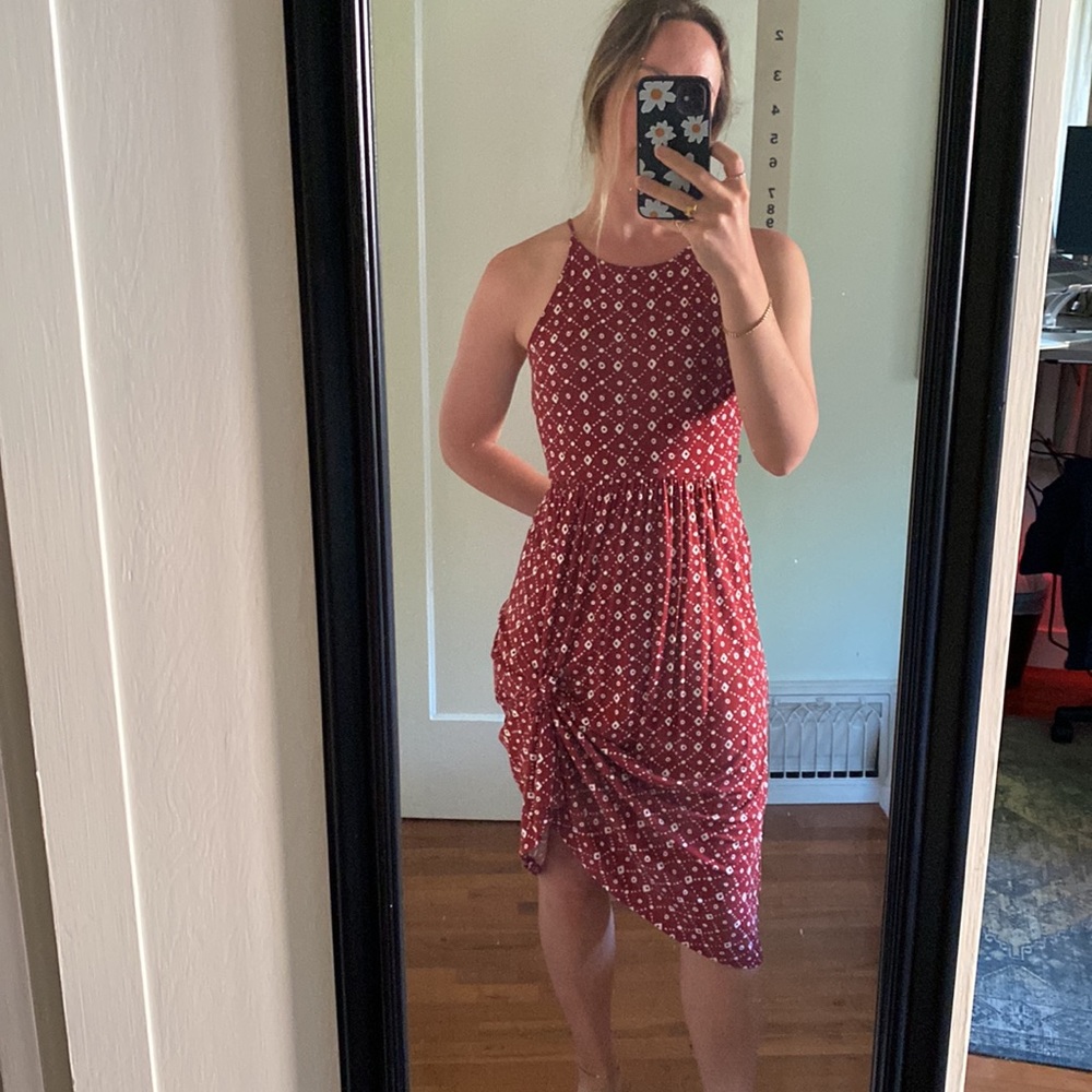 Dark red cotton midi dress